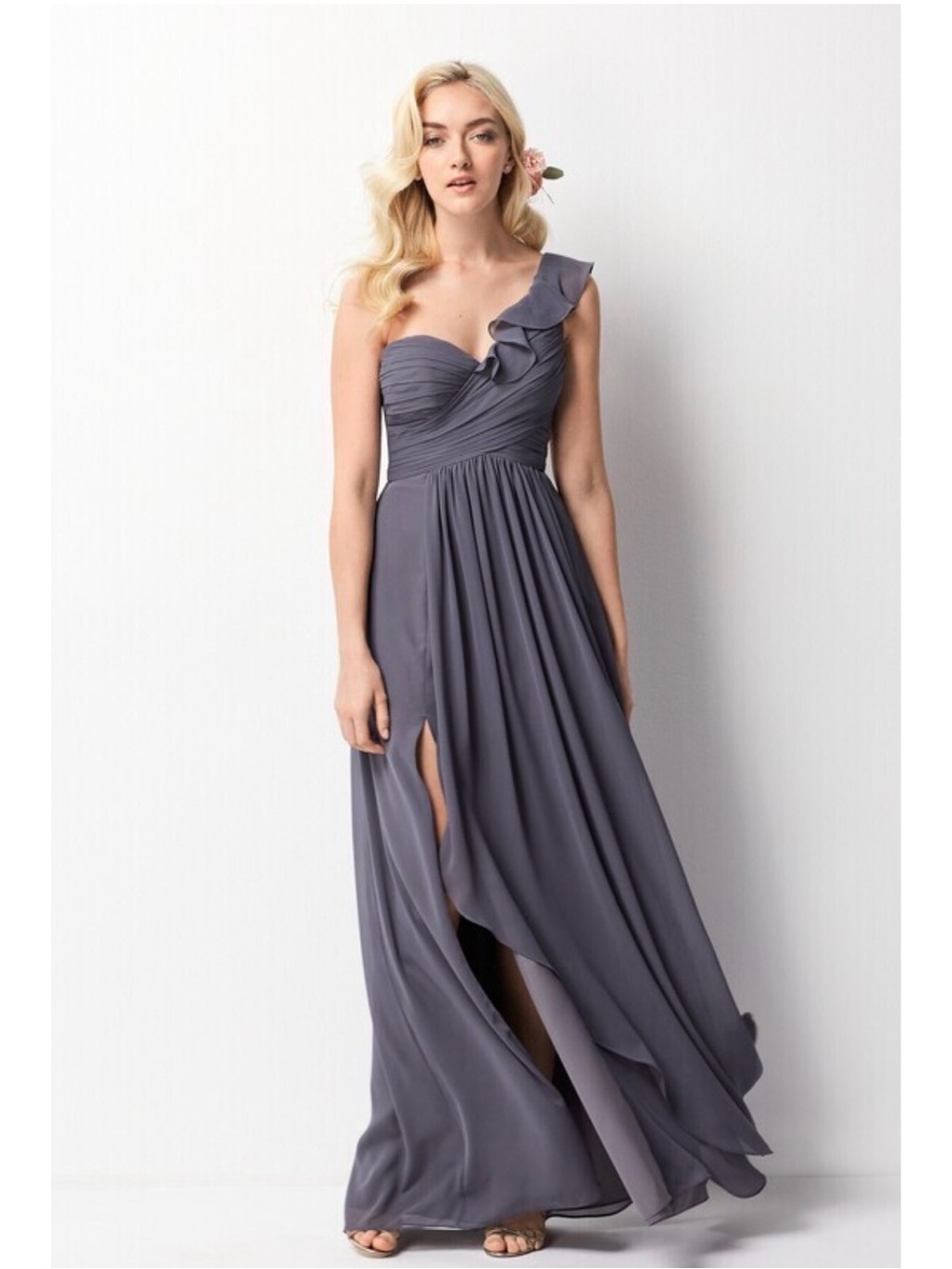 Wtoo Women’s 6 Inna Gray One-Shoulder Chiffon Polyester Dress Gown Style 00201 S